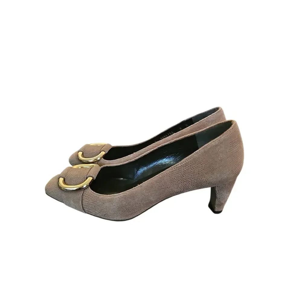 Stuart Weitzman Heel Women Pumps Tan Snakeskin Embossed  Size 8 M SH256